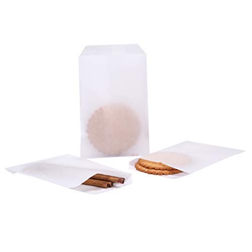 Quotidian White Flat Small Glassine Paper Bags 3" x 5" (8 x 13.3cm) Pack of 100 - Cookies Grocery Confetti Crafting Projects Candy Gift - size: 3x5 Inch