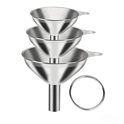3-Pack Stainless Steel Funnel Set - Small Mouth Funnels for Wine, Oil, Liquor & Kitchen Liquids, Food Grade Metal Funnels for Efficient Pouring, Dishwasher Safe Bar & Home Accessories