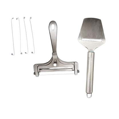 Cheese Slicer & Cheese Cutter - Adjustable Stainless Steel Wire Cheese Cutter with 1 Extra Wires - Cheese Shaver for Mozzarella, Cheddar, Gruyere - Cheese Slicer with Wire (Silver)