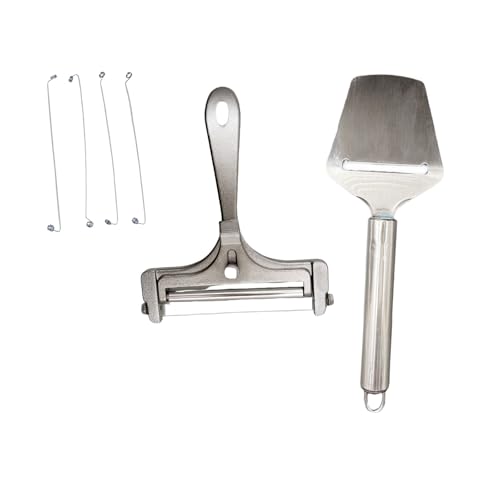 Cheese Slicer & Cheese Cutter - Adjustable Stainless Steel Wire Cheese Cutter with 1 Extra Wires - Cheese Shaver for Mozzarella, Cheddar, Gruyere - Cheese Slicer with Wire (Silver)