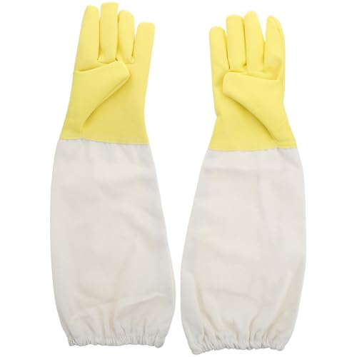 Lurrose 1 Pair Pu and Canvas Beekeeper Gloves with Long Sleeve and Elastic Cuff for Insect and High Durability, for Beekeeping and Outdoor Work