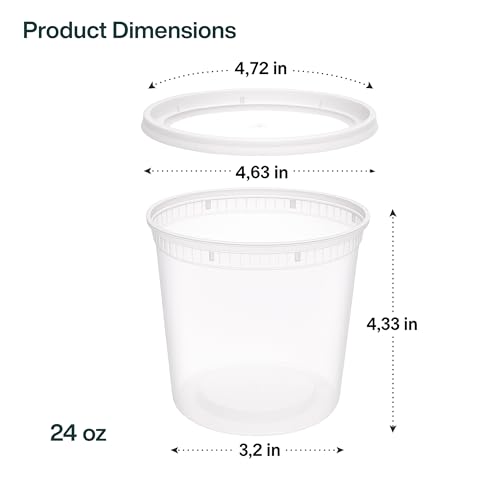 24oz [240 set] Heavy Duty Plastic Deli Container | BPA-Free Food Storage with Airtight Leak‑Proof Lids | Microwave, Freezer & Dishwasher Safe – Stackable, Bulk Reusable Soup & Meal Prep Tub