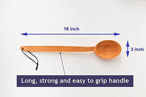 ECOSALL Heavy Duty Large Wooden Spoon 18-inch, Long Handle Cooking Tool With a Scoop. Nonstick Big Spoon for Stirring Mixing Cajun Crawfish Boil Wall Décor. Super Strong Sturdy Giant Hardwood Untesil