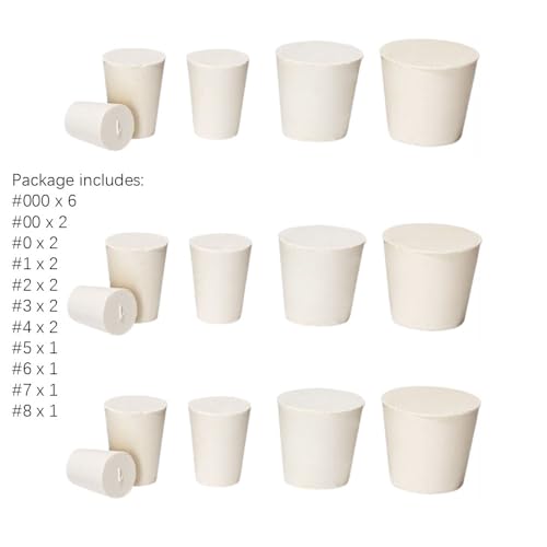 22Pcs Solid Rubber Stoppers，Lab Plug 000#-8# Sizes Tapered Lab Rubber Plugs for Sealing，11 Assorted Sizes. - size: 22pcs 000#-8# White