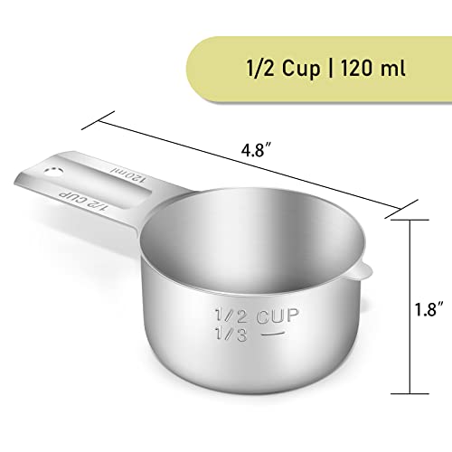 1PCS 1/2Cup (120ml, 4oz) Single Measuring Cup, Stainless Steel Measure Scoop, Metric and US Measurement, Dishwasher Safe - size: 1/2cup|120ml|4oz