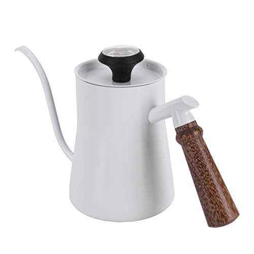 650ml Gooseneck Coffee Kettle Stainless Steel Pour Over Kettle with Thermometer Ergonomic Handle for Precise Brewing Tea Coffee (650ml white) - color: 650ml white