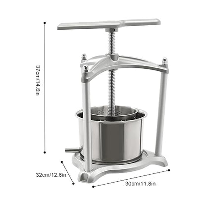 0.8 Gal/3L Fruit Wine Press - Heavy-Duty Stainless Steel Manual Juice Maker with T-Handle & Dual Barrels, 100% Natural Cider Press for Apple Berry Vegetables Cheese Tincture - Silver - color: Sliver, size: 0.8Gal