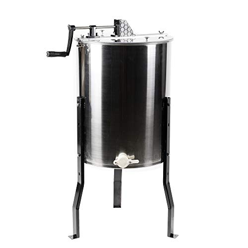VIVO Honey Extractor 8 Frame Rack (4 Deep Frames), Food Grade Stainless Steel Honey Processing Equipment, Manual Crank Honeycomb Drum Spinner with Transparent Lid, BEE-V004B