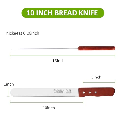 Bread Knife, Stainless Steel straight-edge Bread Knife for Homemade Bread, Cakes & Bagels, 10 Inch Kitchens Knifes Saw Breads Cutter, Bagel Sourdough Slicer Knifes with Wooden Handle
