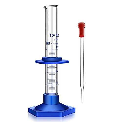 Thick Glass Graduated Cylinder Measuring Liquid Lab Cylinders with Anti-Falling Plastic Base and Bumper Guards (Glass, 10ML) - size: 10ML