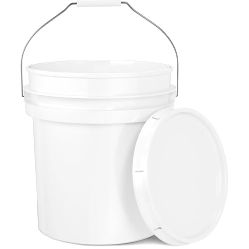 5-Gallon White Bucket Pail Container with Lid | Food Grade | Heavy-Duty Approx 90 MIL Extra Durable | Metal Handles with Plastic Grip | Multi-Use | Easy Stack and Store | BPA Free - 1 Pack - color: White - 5 Gallons, size: 1 Packs