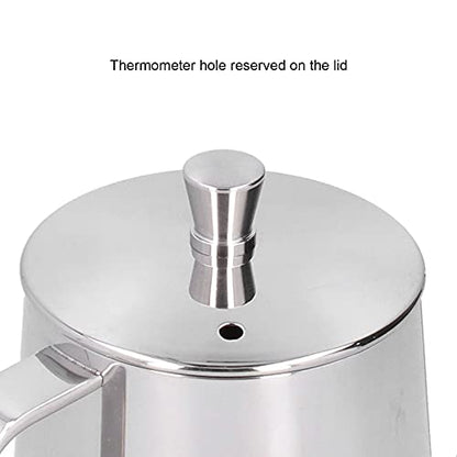 RiToEasysports 304 Stainless Steel Gooseneck Kettle with Thermometer Hole Coffee Pouring Pot Perfect for Hotels Restaurants, 8.6x5.4in (Silver 350ML) - color: Silver 350ML