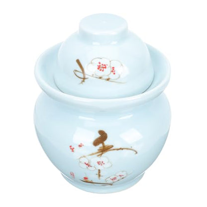 Kichvoe Ceramic Pickle Jar with Double Lid 3l Blue Plum Blossom Pattern Traditional Sealed Fermentation Crock for Sauerkraut and Kimchi Household Food Storage