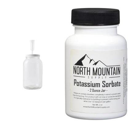 FastRack - Wide Mouth Glass Jar with Lid and Econolock Airlock, Large, 1 Gallon, Clear & North Mountain Supply Food Grade Potassium Sorbate Stabilizer - 2 Ounce Jar
