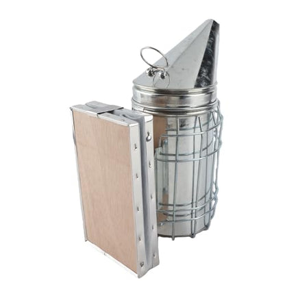 Goshyda Bee Smoker with Heat Protection Board Iron Beekeeping Equipment, Stainless Steel Produces Safe Cool Smoke to Help, Protective Heat Surrounds the Smoker to Help