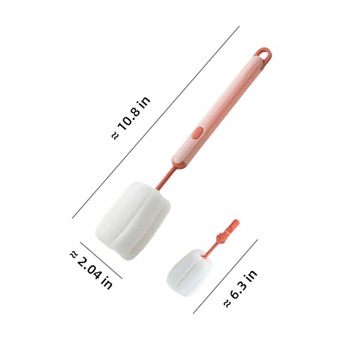 Bottle Brush Long Handle Cup Cleaner Brush Sponge Bottle Scrubber Detachable Handle Portable Sponge Cleaning Brush for Cups Wine Glasses Water Bottles Baby Bottles and Vacuum Flasks (Pink) - color: Pink