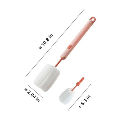 Bottle Brush Long Handle Cup Cleaner Brush Sponge Bottle Scrubber Detachable Handle Portable Sponge Cleaning Brush for Cups Wine Glasses Water Bottles Baby Bottles and Vacuum Flasks (Pink) - color: Pink