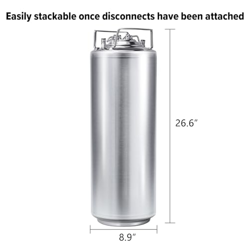 TMCRAFT 6.5 Gallon Ball Lock Keg, Stainless Steel Double Ball Lock Post Corny Keg with Quick Disconnect Set for Home-brewing(24.5L)