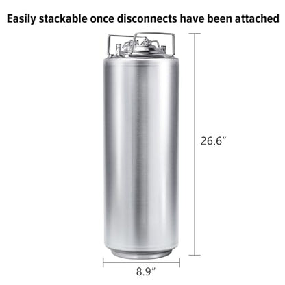 TMCRAFT 6.5 Gallon Ball Lock Keg, Stainless Steel Double Ball Lock Post Corny Keg with Quick Disconnect Set for Home-brewing(24.5L)