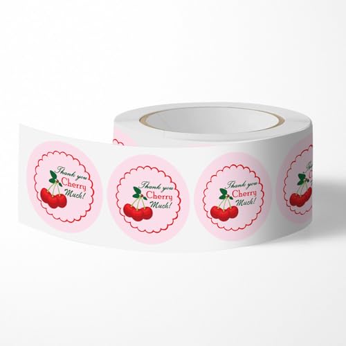 500 PCS Cherry Thank You Roll Stickers, Waterproof Vinyl Fresh Cherry Decals for Gift Wrapping, Envelope Decor, Trendy Stickers for Teens, Adults, Boys and Girls - color: Cherry