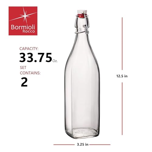 Bormioli Rocco 33.75oz Swing Bottle (Set of 2) - Reusable Glass with Airtight Leakproof Swing Tops, BPA-Free Office Water Bottle, Great for Homemade Syrups, Dressings, Infused Oils, Fresh Juices - size: 33.75 Oz.