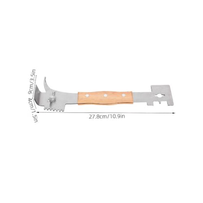 Galvanized Steel Hive Tool with Wooden Grip, Multifunction Beehive Scraper and Lifter for Bee Frames and Hive Box, Comfortable Apiary Tool for Professional Beekeepers and Beginners