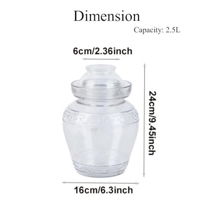 Fermentation Jar, 2.5 Liter Pickle Kimchi Jar with Water Seal Lid | Wide Mouth, Food Grade, Clear Glass, for Making Pickles Kimchi Sauerkraut and Fermenting Vegetables Fruits, Wine Brewing - size: 2.5L
