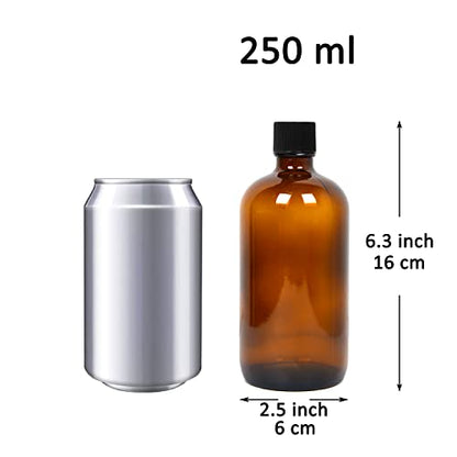 Youngever 6 Pack 8 Ounce Empty Glass Bottles with Lids, Amber Glass Growlers with Tight Seal Lids, Perfect for Secondary Fermentation, Storing Kombucha, Kefir