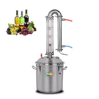 YUEWO Alcohol Still 5.8GAL/13.2GAL Stainless Steel Alcohol Distiller Home Brewing Distillery Kit with 2” Crystal Still Column for DIY Whisky Wine Brandy Gin Vodka Alcohol Making - size: CT02-5.8GAL/22L