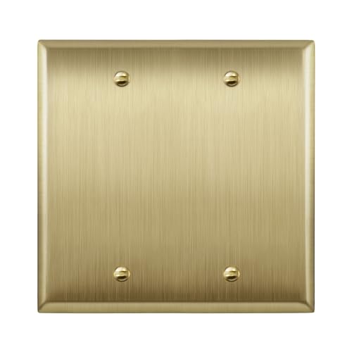 ENERLITES Blank Device Metal Wall Plate, Stainless Steel 201, Corrosion Resistant, Size 2-Gang 4.50" x 4.57", 7702-BB, Brushed Brass, Gold - color: Brushed Brass, size: 2 Gang