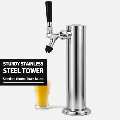 Kegerator Single Tap Tower Beer Tower, Draft Beer Keg Tower with Stainless Steel Core Beer Faucet Pre-assembled Beer Line 3" Beer Tower Dispenser Kegerator Replacement Parts
