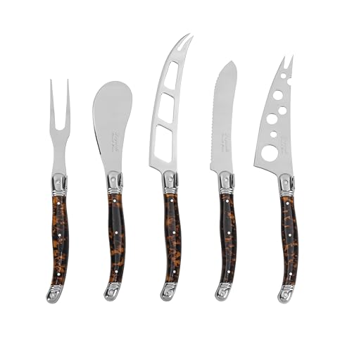 French Home 5-Piece Artisan Laguiole Tortoise Shell Cheese Knife Set - color: Tortoise Shell