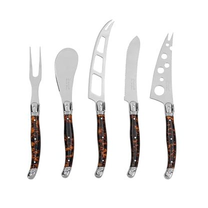 French Home 5-Piece Artisan Laguiole Tortoise Shell Cheese Knife Set - color: Tortoise Shell