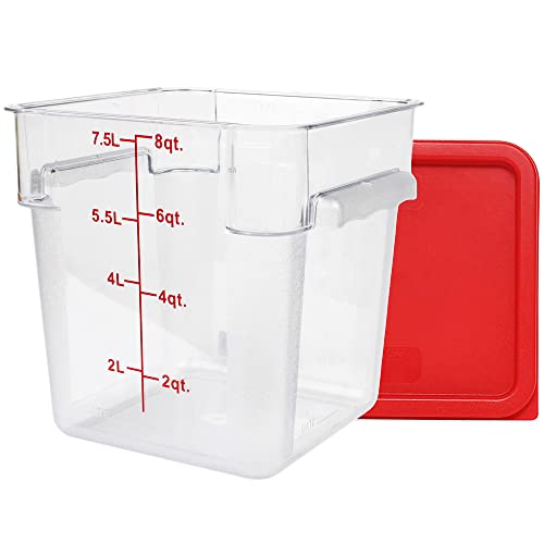 Tiger Chef 8 Quart Commercial Grade Clear Food Storage Square Polycarbonate Containers With Red Lids - style: 8 Quart