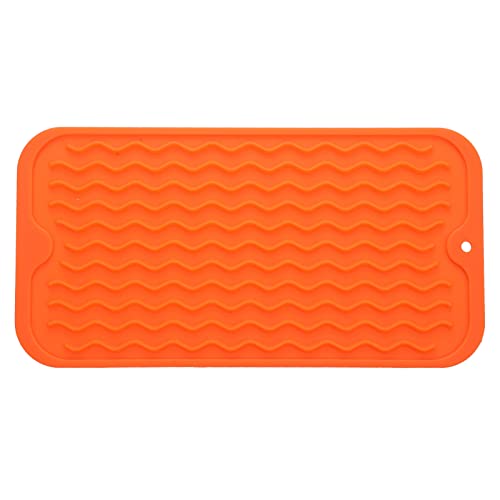 MicoYang Silicone Dish Drying Mat for Multiple Usage,Easy clean,Eco-friendly,Heat-resistant Silicone Mat for Kitchen Counter or Sink,Refrigerator or Drawer Liner Orange S 12 inches x 6 inches - color: Orange, size: 12"L x 6"W