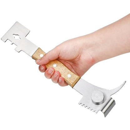 Fasmov 2 Pack Multipurpose Steel Hive Tools with Wooden Handle, 7 in 1 Beekeeping Equipment Bee Hive Hand Tool Beekeeper Tool, Beekeeping Hive Scraper Tool Professional Beekeeping Equipment