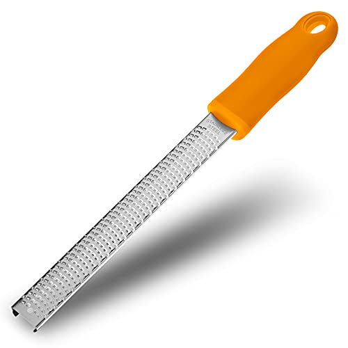 Lemon Zester, Stainless Steel Kitchen Cheese Grater, Plastic Cover Ergonomic Soft Orange Handle - color: B-Orange