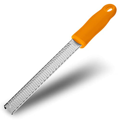 Lemon Zester, Stainless Steel Kitchen Cheese Grater, Plastic Cover Ergonomic Soft Orange Handle - color: B-Orange