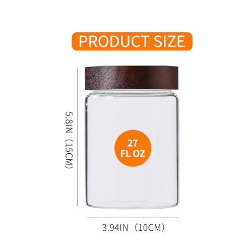 Glass Jars with Wood Lid 27 Oz 6 Pack, High Borosilicate Glass Containers Mason Screw Jars for Kitchen Storage
