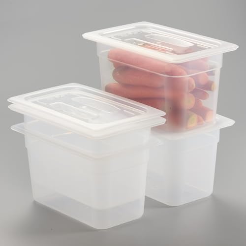 CURTA 4-Pack 1/4 Size 6" Deep Food Pan with Handled Lid – NSF Listed Commercial-Grade Translucent Polypropylene, Stackable Freezer-Safe Storage for Restaurants, Catering & Buffets - color: 1/4 Size, size: 6" Deep Pan (Handled Lid)