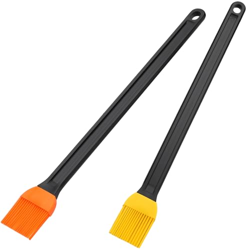 AmoreAngel CRAFTS 14in 2 Tone Silicone Basting Brush, Non-Slip Long Handle | This brush is ideal for high‑heat cooking BBQ, grilling, roasting as well as everyday saucing, egg washing, and basting