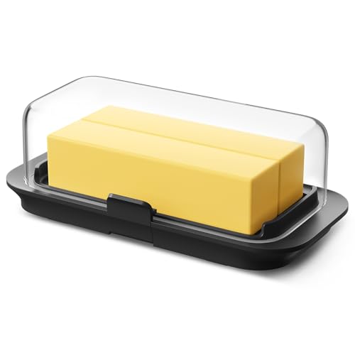 Pisol Large Butter Dish with Lid for Countertop and Fridge Refrigerator Door Shelf, Airtight 250g Butter Keeper for East Coast/West Coast/European/Kerrygold Butter/French Butter/Cream Cheese - color: Black