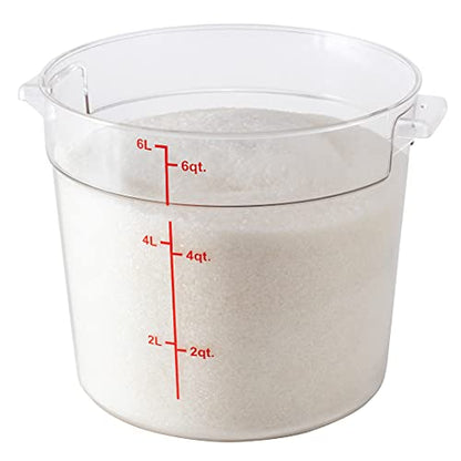Restaurantware Met Lux 6 Quart Food Storage Containers 10 Round Commercial Storage Containers - Lids Sold Separately With Volume Markers Clear Plastic Food Prep Buckets Space-Saving Storage - size: 6 qt, style: 10 Count