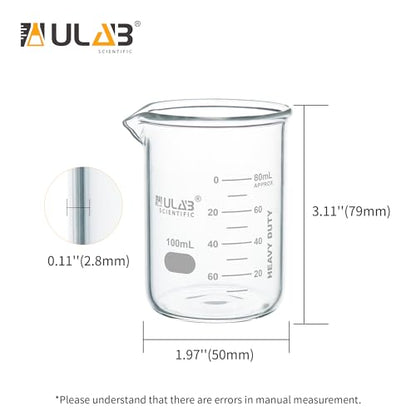 ULAB Scientific Glass Beaker Set, Vol.100ml, Shot Glass, 3.3 Borosilicate Griffin Low Form with Printed Graduation, Pack of 6, UBG1014 - style: Vol.100ml,Pack of 6