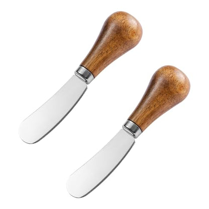 Stainless Steel Butter Knife Spreader Cheese Spreader Knives with Handle | Mini Serving Tongs with Bamboo Handle,cheese cutter for Charcuterie Board Sandwich Appetizers Cocktail Spreading 2PCS