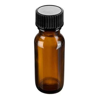 Restaurantware Vetri 0.5 Ounce Boston Glass Bottles, 48 Sample Bottles With Black Phenolic Caps - Dishwashable, Round, Amber Glass Bottle, For Potion, Juice, Ginger Shots, Whiskey, Liquids - color: Amber, size: 0.5 oz