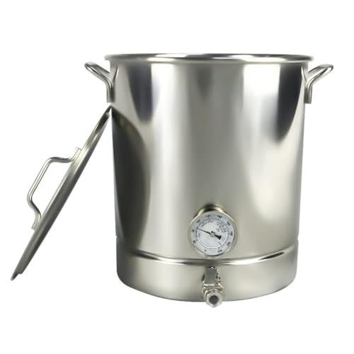 40L Stock Pot with Valve, 304 Stainless Steel Brewing Pot, Dual Filtration, Thermometer and Filter for Brewing Cooking and Boiling