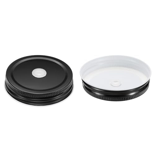 uxcell 13pcs Stainless Steel Mason Jar Lids with Straw Hole, 70mm Metal Canning Lid Mason Storage Covers Caps with Silicone Ring/Straws/Cleaning Brush Black - color: Black