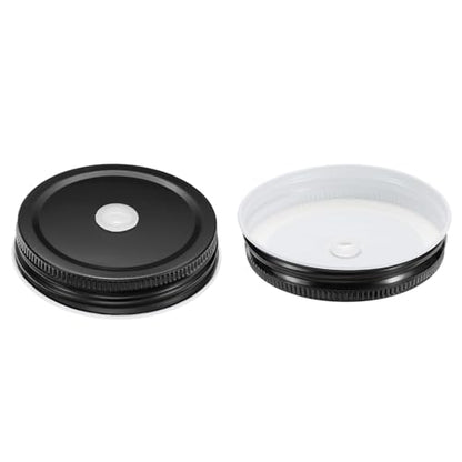 uxcell 13pcs Stainless Steel Mason Jar Lids with Straw Hole, 70mm Metal Canning Lid Mason Storage Covers Caps with Silicone Ring/Straws/Cleaning Brush Black - color: Black