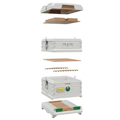 Apimaye Ergo Insulated 10 Frame Hybrid 1 Deep 1 Medium Beehive Set (White Body Green Entrance)